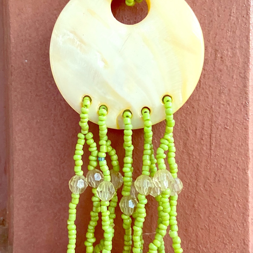 Lime green hand needed shell necklace